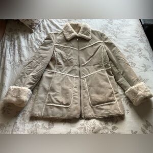 Vintage‎ Winlit Y2K Cream Suede Leather Fur Lined Penny Lane Jacket Large Retro